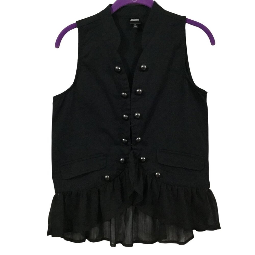 Disney Pirates Of The Caribbean Black Cotton Chiffon Ruffle Hem Whimsygoth Vest